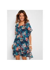 bonprix, Damen, Longtunika, dunkelblau/t&uuml;rkis floral, 52/54 (XXL), dunkelblau/t&uuml;rkis floral, Longtunika mit transparentem Obermaterial f&uuml;r einen 