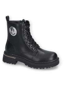 Dockers by Gerli , Jungen,Kinder,Jugendliche , Schnürstiefel Chunky Stiefel, Biker Boots Plateauboots mit Blockabsatz , schwarz-silber , 34 , 34 ,...