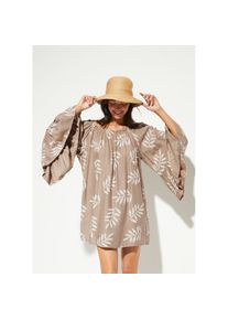 bonprix, Damen, Tunikakleid &raquo;Strandtunika aus softer Viskose&laquo; Strandtunika aus softer Viskose, taupe/wollwei&szlig; floral, N-Gr, 40/42 (M) -N-Gr, taupe/