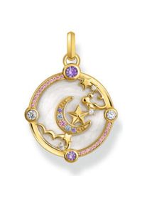 Thomas Sabo, Kettenanhänger, Kettenanhänger mit Halbmond und bunten Steinen vergoldet, (925er Silber, Emaille)