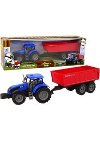 Lean Toys Traktor mit Anh&auml;nger blau
