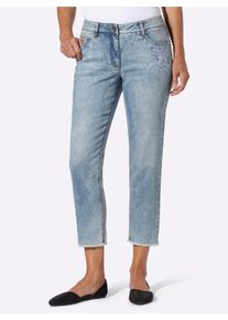 Dames 7/8-jeans met gerafelde randen in blue-bleached ,maat 36, WITT, 99% Katoen, 1% Elastan