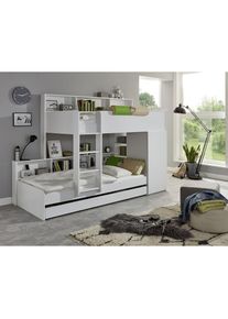 Relita , Etagenbett 2 Schlafgelegenheiten, Kleiderschrank, Regalablagen u. Bettschublade , wei&szlig; + wei&szlig; + wei&szlig;