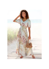 Lascana , Damen , Maxikleid mit Alloverprint und gesmokter Taille, luftiges Sommerkleid , sand-orange bedruckt , N-Gr , 36 -N-Gr , 36 , Mit weitem...