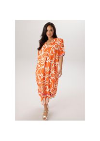 Aniston PLUS , Damen , Sommerkleid , orange-natur , N-Gr , 46 -N-Gr , 46 , Kleid aus weich fallender Viskose