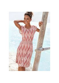 Lascana , Damen , Jerseykleid mit breitem Smokbund, kurzes Sommerkleid mit Alloverprint , terracotta-creme bedruckt , N-Gr , 36 -N-Gr , 36 , Tiefer...