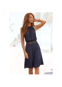 Vivance , Damen , Sommerkleid mit Häkeleinsatz in der Taille, kurzes Jerseykleid , navy , N-Gr , 34 -N-Gr , 34 , Hoher Halsausschnitt mit Raffung
