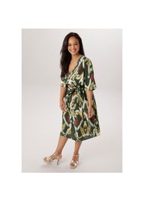 Aniston PLUS , Damen , Blusenkleid Eingrifftaschen , khaki-weiß-bordeaux-senf , N-Gr , 44 -N-Gr , 44 , Kleid aus weich fallender Viskose