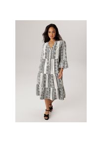 Aniston PLUS , Midikleid , weiß-schwarz , N-Gr , 54 -N-Gr , 54 , Kleid aus weich fließender Viskosemischung