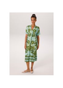 Aniston CASUAL , Damen , Sommerkleid mit extravagantem, grafischen Druck , türkis-oliv-moosgrün , N-Gr , 46 -N-Gr , 46 , Kleid aus weich fallender...