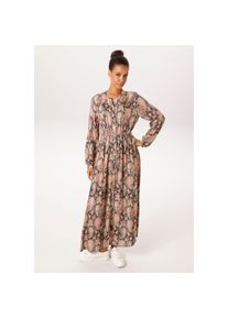 Aniston CASUAL , Damen , Maxikleid , schwarz-malve-orange-grün-beige-wollweiß-gelb-braun , N-Gr , 48 -N-Gr , 48 , Durchgeknöpftes Kleid aus weich...