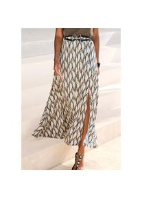 Lascana, Damen, Maxirock mit Schlitz, Sommerrock, Alloverprint, creme-khaki bedruckt, 38, creme-khaki bedruckt, Elastischer Bund mit Gummizug