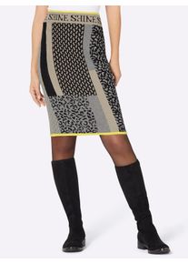 Damen Strickrock im kontrastreichen Muster-Mix in schwarz-hellgrau-gemustert ,Gr&ouml;&szlig;e 36, WITT, 100% Baumwolle