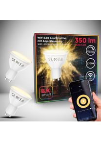 B.K.LICHT LED-Leuchtmittel GU10 2 Stk. Warmwei&szlig; Smart Home LED-Lampe, RGB, WiFi, App-Steuerung, dimmbar in wei&szlig;