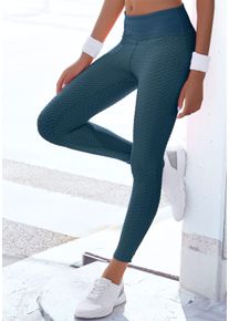 Vivance Active Damen Funktionsleggings mit Wabendesign und Mesheinsatz in blau, Gr&ouml;&szlig;e S (36/38)