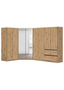 Rauch M&ouml;bel Eckkleiderschrank, Eiche Artisan, Holzwerkstoff, 8 F&auml;cher, 2 Schublade(n) Schubladen, 208x197x298 cm, Blauer Engel, Goldenes M, BQ - B&uuml;ndnis f&uuml;r Qualit&auml;t, Made in Germany, Schrankfront mit Spiegel, Schlafzimmer, Kleiderschr&auml;nke, Eckschr&auml;nke