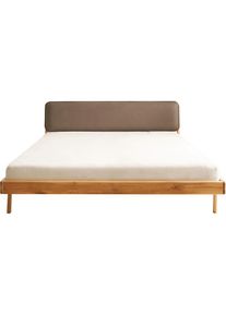 Schlafkontor, Massivholzbett &raquo;Jerik&laquo; Eiche Massiv, Bett-Kopfteil in pflegeleichten Kunstleder Taupe, Eiche, Liegefl&auml;che L&auml;nge Breite: 200 cm x 180 cm 