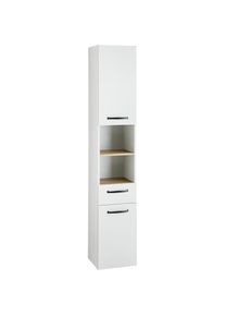 Saphir, Hochschrank &raquo;Quickset 500, Badschrank 32, 4 cm breit&laquo; 3 Einlegeb&ouml;den, 1 offenes Fach, Badezimmer-Hochschrank, Wei&szlig; matt, Holzwerkstoff, Wei&szlig; 