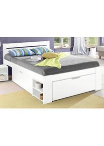 OTTO home , Massivholzbett &raquo;"HANNES " mit Schubladen und Regalen, Nachtschrank ausziehbar, stabil&laquo; mit Rollrost, aus massivem Kiefernholz,...