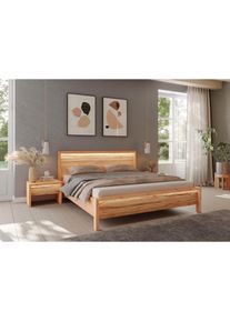 Home Affaire, Massivholzbett &raquo;L&eacute;opoldine aus Kernbuche mit Rauholz-Applikationen&laquo; inkl. LED-Beleuchtung, wahlweise auch in &Uuml;berl&auml;nge erh&auml;ltlich, braun