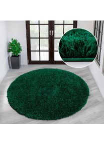 my home, Teppich &raquo;Shaggy 30&laquo; rund 30 mm H&ouml;he Teppich in Uni-Farben, besonders weich und kuschelig, Wohnzimmer, dunkelgr&uuml;n, Kunstfaser, &Oslash; 140 cm 1 Stk.