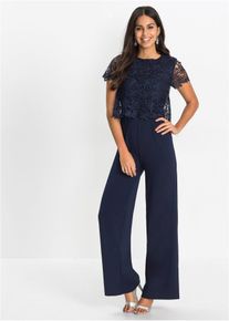 Jumpsuit van zacht scuba met kant - blauw - maat 34 - bonprix