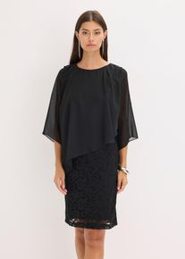Mini jurk van kant met cape van fijne chiffon - zwart - maat 46 - bonprix