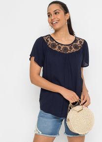 Bluse mit Spitze, blau, Gr&ouml;&szlig;e 36, bonprix
