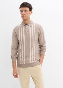 Feinstrick-Polopullover Slim Fit, beige, Gr&ouml;&szlig;e 56/58 (XL), bonprix