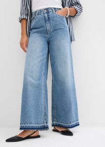 Wide-Leg-Jeans High Waist cropped, blau, Gr&ouml;&szlig;e 50, mit Baumwolle, bonprix