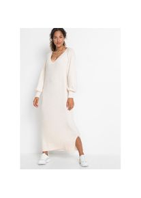 bonprix, Damen, Strickkleid &raquo;Oversized Strickkleid in Midil&auml;nge&laquo; Oversized Strickkleid in Midil&auml;nge mit Ballon&auml;rmeln und V-Ausschnitt, wollwei&szlig; 