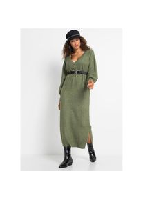 bonprix, Damen, Strickkleid &raquo;Oversized Strickkleid in Midil&auml;nge&laquo; Oversized Strickkleid in Midil&auml;nge mit Ballon&auml;rmeln und V-Ausschnitt, dunkeloliv 