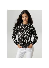 Aniston SELECTED, Damen, Shirtbluse mit sportiv gestreiften B&uuml;ndchen, schwarz-wei&szlig;, 38, schwarz-wei&szlig;, Bluse in trendiger Musterung