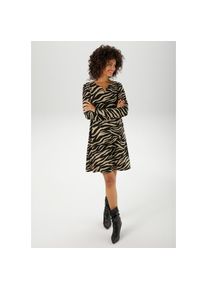 Aniston CASUAL, Damen, Jerseykleid mit dekorativem Schmuckelement am Ausschnitt, beiget-schwarz, N-Gr, 36 -N-Gr, beiget-schwarz, Kniefreies Kleid aus 