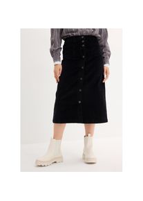 bonprix, Damen, Cordrock mit durchgehender Knopfleiste, Taschen vorn und hinten, A-Linien-Form, schwarz, 44, schwarz, Cordrock in Midi-L&auml;nge mit A-