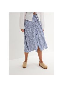bonprix, Damen, Sommerrock mit grafischem Muster, jeansblau/wei&szlig; leo bedruckt, 54, jeansblau/wei&szlig; leo bedruckt, Midi-Viskoserock mit Taschen