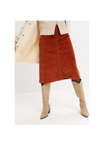 bonprix, Damen, Cordrock mit durchgehender Knopfleiste, Taschen vorn und hinten, A-Linien-Form, rostbraun, 50, rostbraun, Cordrock in Midi-L&auml;nge mit A