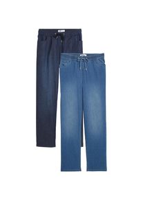 bonprix, Damen, Schlupfjeans Packung, 2, 2 Stk. mit elastischem Bund und Kordelzug, hellblau denim+dunkelblau denim used (L&auml;nge Regul&auml;r), N-Gr, 54 -N-