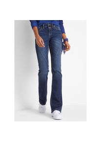 bonprix, Damen, Bootcut-Jeans &raquo;Bootcut Jeans Mid Waist, Stretch&laquo; mit Teilungsnaht an der Vorderseite, leichte used Optik, dunkelblau used, N-Gr, 38 -N