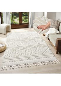 my home Teppich &raquo;Bonvo&laquo; rechteckig 19 mm H&ouml;he mit Fransen, Hoch-Tief-Struktur, Wohnzimmer, Schlafzimmer, Boho-Style