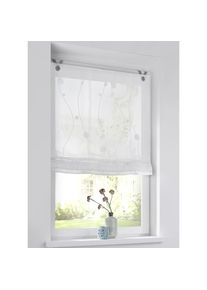 Kutti Raffrollo &raquo;Nelly&laquo; mit Hakenaufh&auml;ngung ohne Bohren freih&auml;ngend modern bestickt, Kreise und Ranken