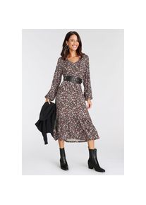 Laura Scott Midikleid Ohne Tasche Ohne Taschen wadenlang, gebl&uuml;mte Optik, aus Viskosemischung, Langarm schwarz, Gr&ouml;&szlig;e 40