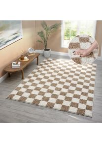 OTTO home Hochflor-Teppich &raquo;Kiiki, Karo-Muster&laquo; rechteckig 30 mm H&ouml;he Kariert, auff&auml;lliges Schachbrettmuster, Wohnzimmer, Schlafzimmer