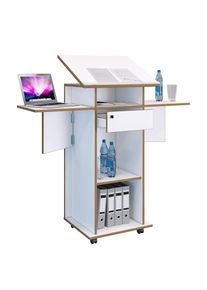 Vcm Stehpult &raquo; Holz mobiles Rednerpult Ma&szlig;e ca. H. 107 bis 128 cm x B. 60 bis 123 cm x T. 44 cm rollbar mit Schublade Stehpult Stehtisch - Salia&laquo; 