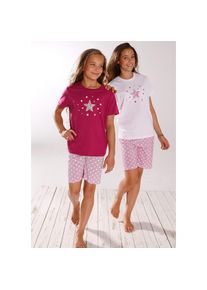 Petite Fleur Pyjama Set, 2 St&uuml;ck, 4 tlg. modischer Sternendruck auf den Shirts und Hosen lila, Gr&ouml;&szlig;e 122/128