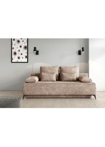 WERK2 Schlafsofa &raquo;Indira Samtvelour Boucle Bezug, Breite 206cm, Liegefl&auml;che 202/145cm, &laquo; 2-Sitzer Sofa & Schlafcouch mit Bettkasten