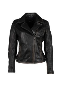 Mauritius Lederjacke &raquo;MWPeggie&laquo; im Vintage-Look, asymetrischer Rei&szlig;verschluss, Reverskragen schwarz, Gr&ouml;&szlig;e XS