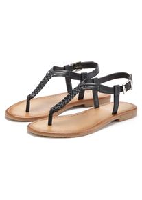 Vivance Zehentrenner Sandalette, Sommerschuh,Sandale aus Leder mit Flecht-Optik schwarz, Gr&ouml;&szlig;e 36