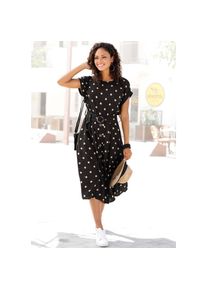 Lascana Midikleid mit G&uuml;rtel, Seitennahttaschen mit Punktedruck und Taschen, Sommerkleid beige, Gr&ouml;&szlig;e 36