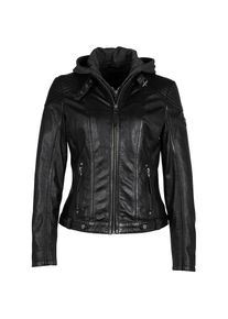 Mauritius Lederjacke &raquo;Cacey LEGV&laquo; mit Kapuze mti Kapuze, Rei&szlig;verschluss, Ziersteppung schwarz, Gr&ouml;&szlig;e M